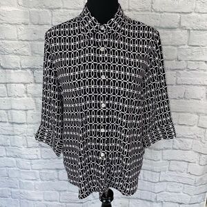 Blair button down 3/4 sleeve print top black & white sz medium women